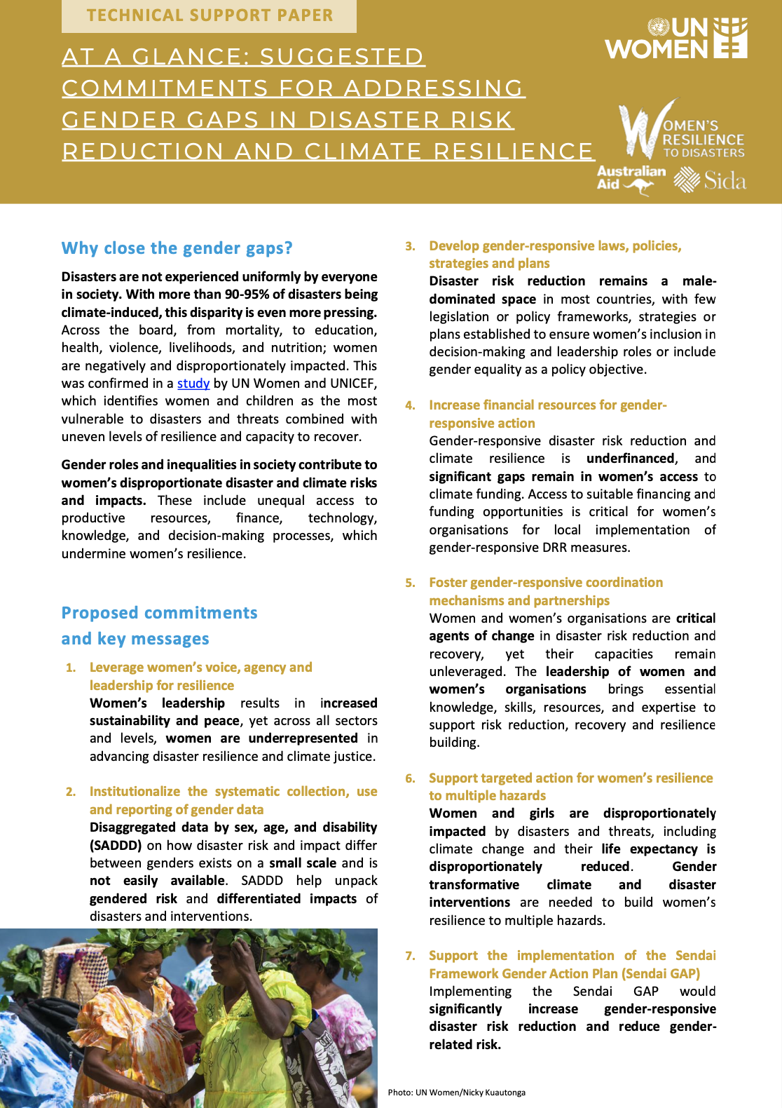 At A Glance Suggested Commitments For Addressing Gender Gaps In